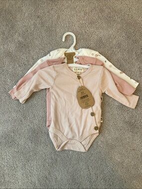 Rabbit + Bear Ribbed Blush Baby One-Piece Bodysuit - 3-Pack